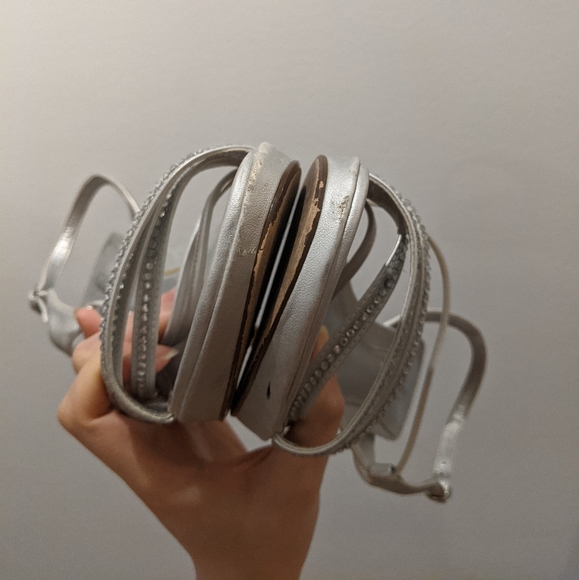 Strappy Silver Metallic Heels with Rhinestones 8 - Picture 6 of 7